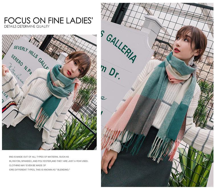 Kockovaný zimný šál pre ženy – strapcový šál v kórejskom štýle z imitácie kašmíru