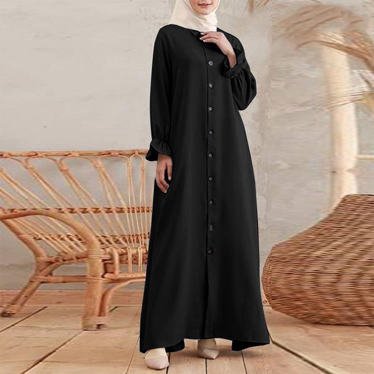 Kadın Sonbahar Müslüman Baggy Uzun Elbise Abaya Kaftan Tam Kollu Katı Büyük Boy Maxi Sundress