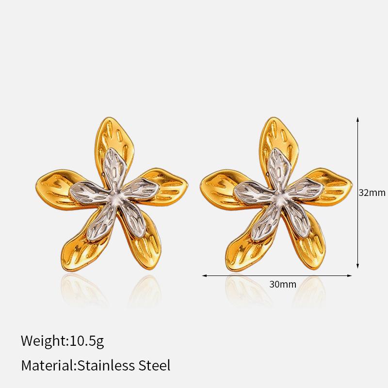 

Ins Style New Color Block Flower Titanium Steel Earrings, Premium Non-fading Stainless Steel Luxury Stud Ear Jewelry 1