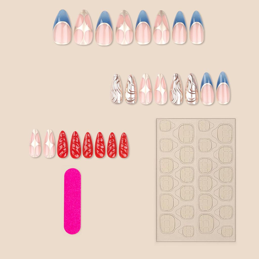 Nude&Red Fake Nails with Metal Shape Decor Charming Comfortable to Wear Manicure Nails for Women and Girl Nail Salon