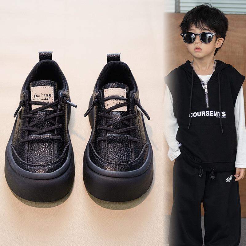 Children's sports shoes spring and autumn new boys' real soft leather board shoes soft sole single shoes medium and older children's casual shoes