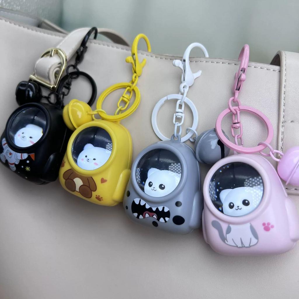 Glowing Starry Sky Animal Action Figurine Astronaut Backpack Keychain With Light Bell Cute Animation Charm Bag Pendant Holiday Present