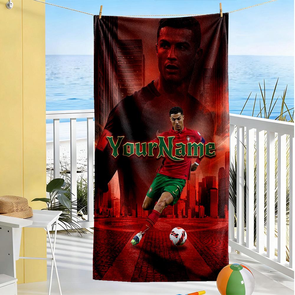 Cristiano Ronaldo Customize Your Name Beach Towel Super Soft Microfiber Quickdry Fabric Perfect for Traveling Yoga Camping and Swimming