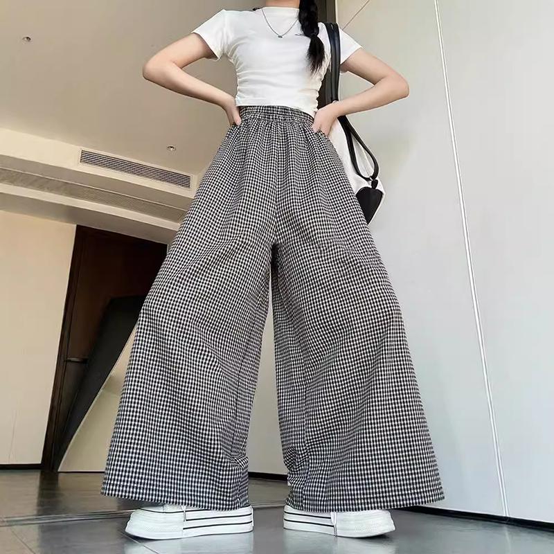 

винтажные клетчатые брюки для женщин весна и осень повседневные узкие брюки с прямыми штанинами ленивые с высокой талией свободные широкие брюки XL