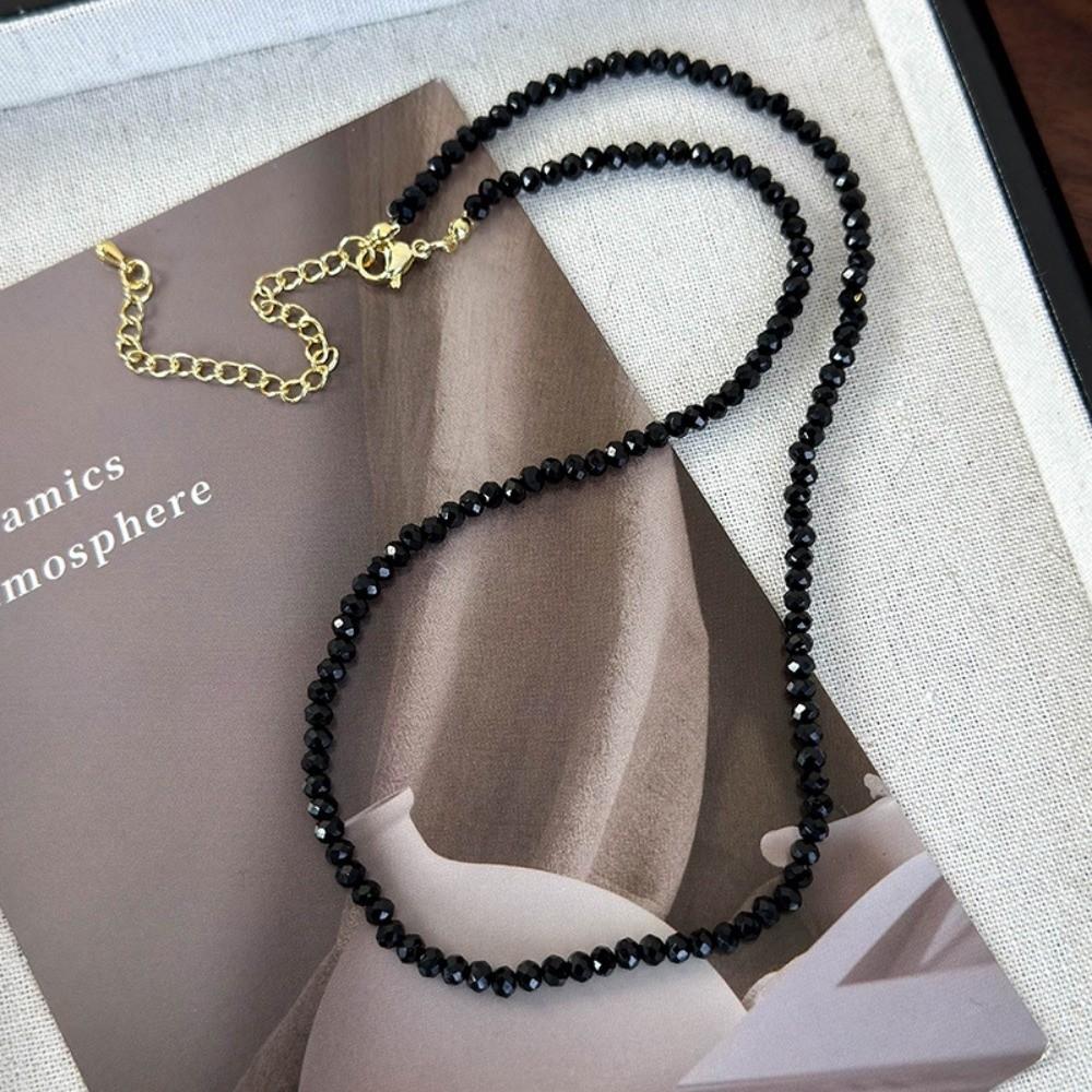 

Niche Design Glass Bead Necklace Black Collarbone Chain New Choker Necklace Jewelry Style D