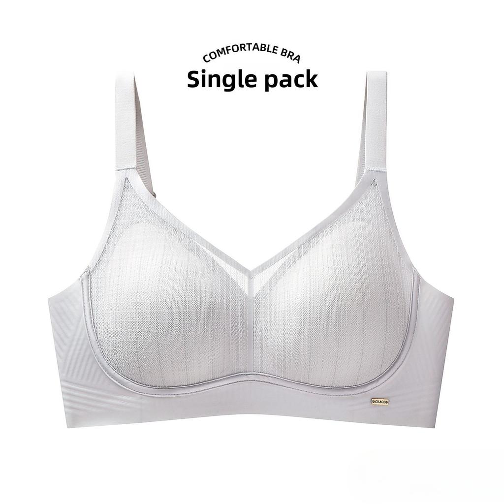 Female Summer Ice Wire Without Steel Ring Soft Adhesive Strip Support Anti Sagging and Auxiliary Latex Breathable Non Mark Underwear
