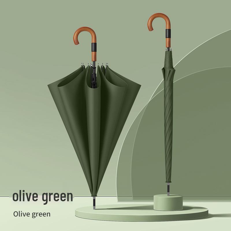 Dubo Extra-Großer 16-Speichen-Holzschirm mit gebogenem Griff - Verstärkt, Verdickt, Business-Sturmsicher für Herren