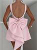 Summer Women's Pearl Bow Dress Fashion Short Skirt Backless A-Line Dress