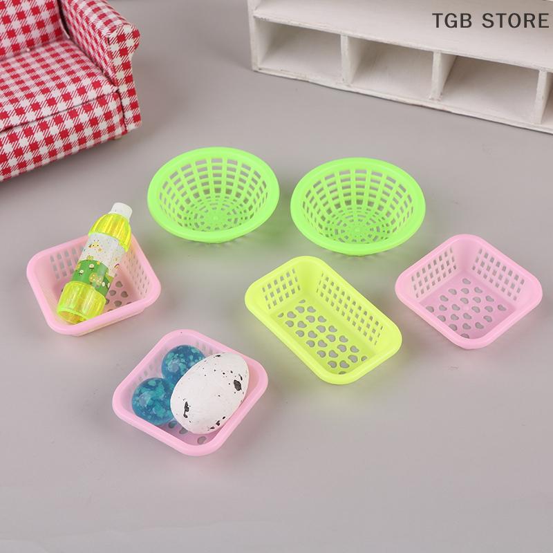 10Pcs Washing Storage Basket 1:12 Dollhouse Washing Vegetables Fruit Food Baskets Kitchen Decor Toy Doll House Accessories