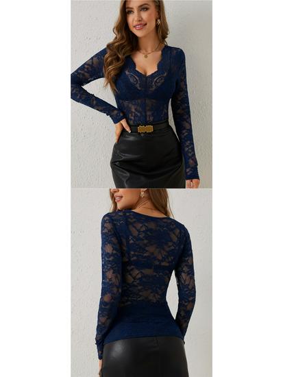 European & American Autumn/Winter Floral Lace Fan Top
