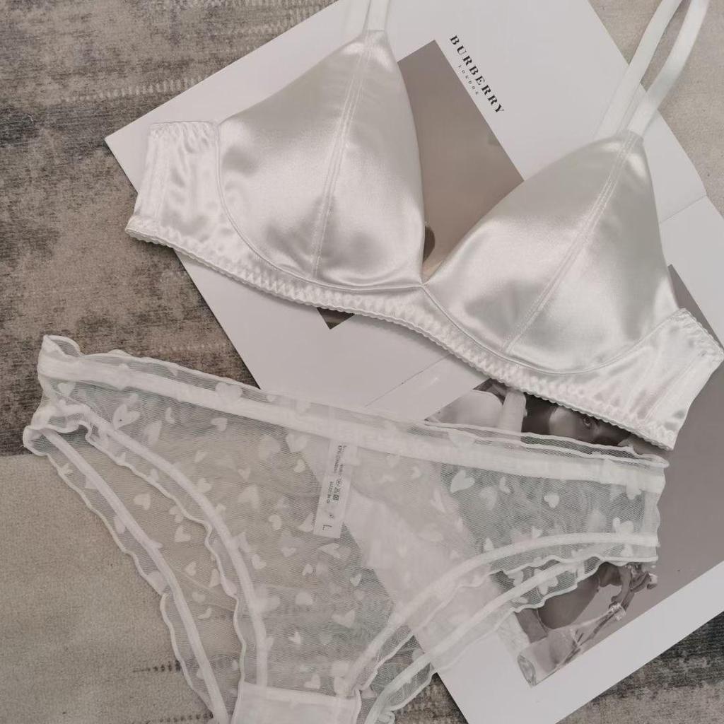 French Satin Triangle Cup Seamless Lingerie Set - No Steel Ring, Available In Small & Large Sizes
