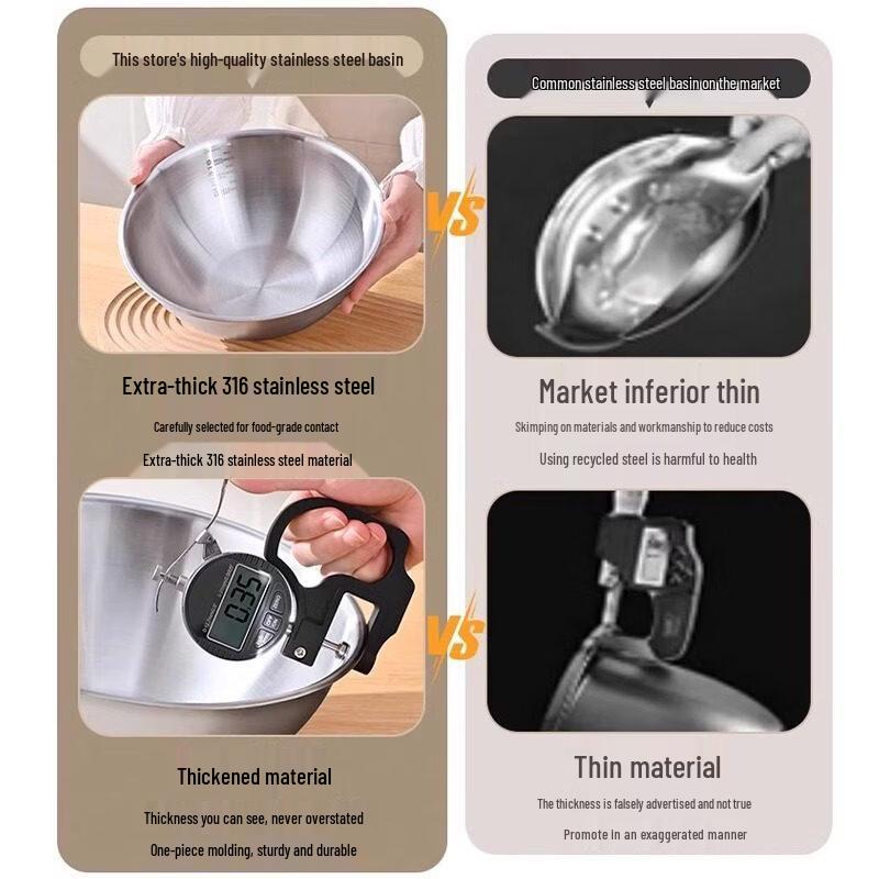ZISIZ 316 Food Grade Stainless Steel Mixing Bowl