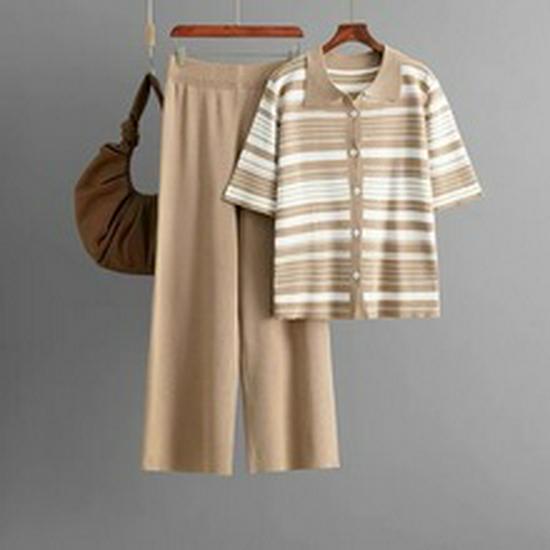 Summer Women's V-Neck Two-Piece Set: Loose Short-Sleeve T-Shirt & High-Waist Casual Trousers