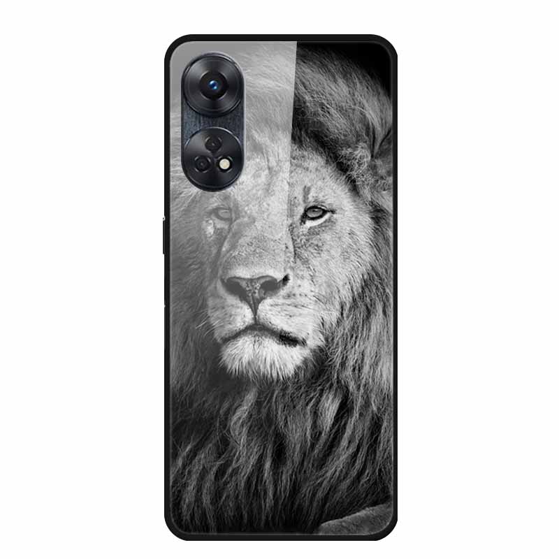 For Oppo Reno8 T 4G Case Luxury Tempered Glass Back Cover Hard Case For Reno8 T 4G 6.43" Capa Funda Animal Vividly Coque Wolf