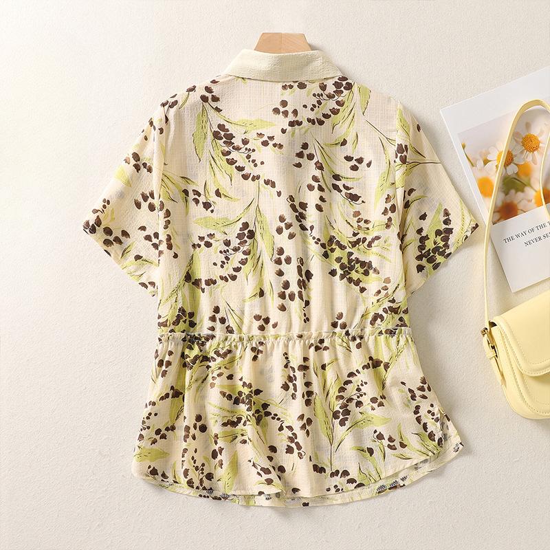 Summer Oversized Loose Casual Printed Shirt Versatile Retro Artistic Short Sleeved Shirt Blouses & Shirts