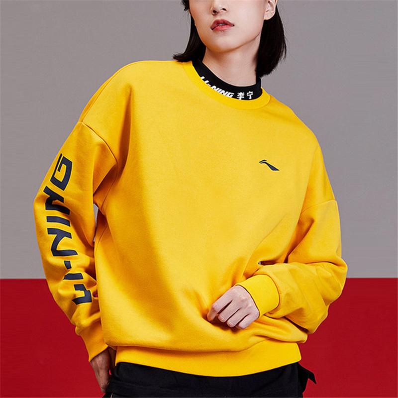 Li Ning Paris Fashion Week Color Block Logo Print Fleece Crewneck Sweatshirt Unisex Sweatshirt Oil-Yellow AWDR609-2
