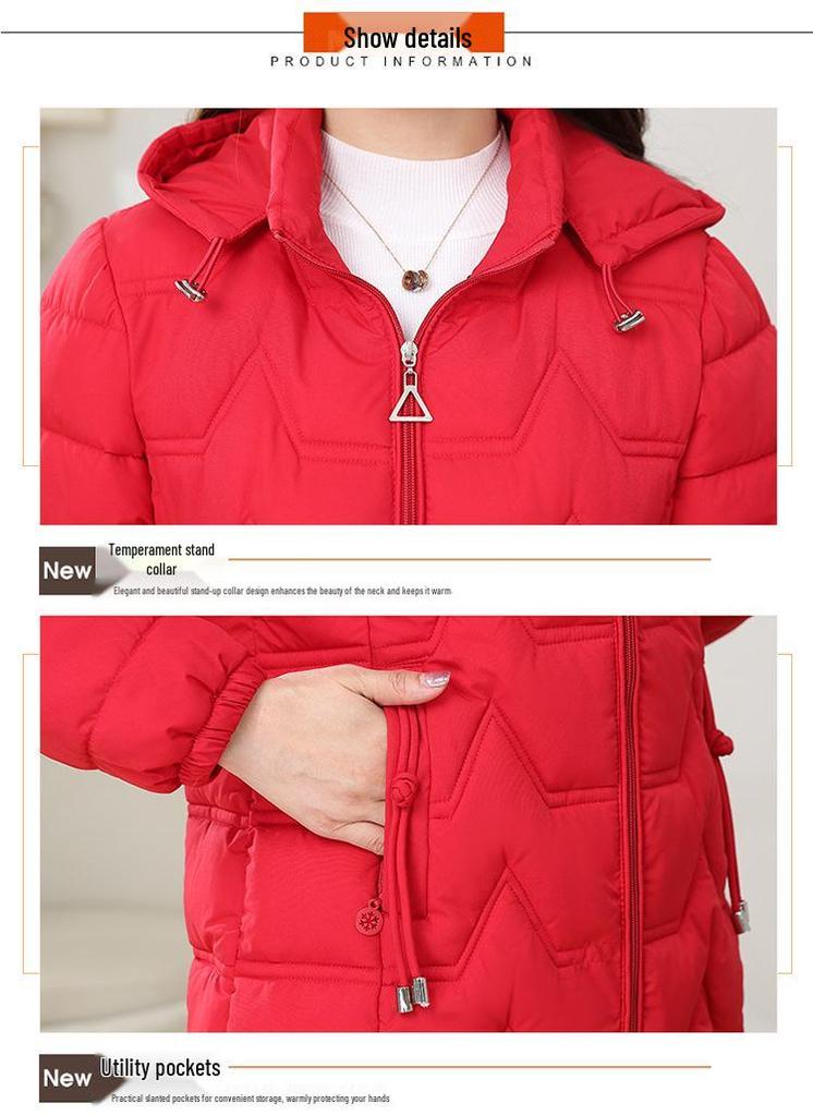 Women's Winter Slim-Fit Cotton Jacket - Medium-Length, Stylish, Warm, and Padded Outerwear for Middle-Aged and Elderly