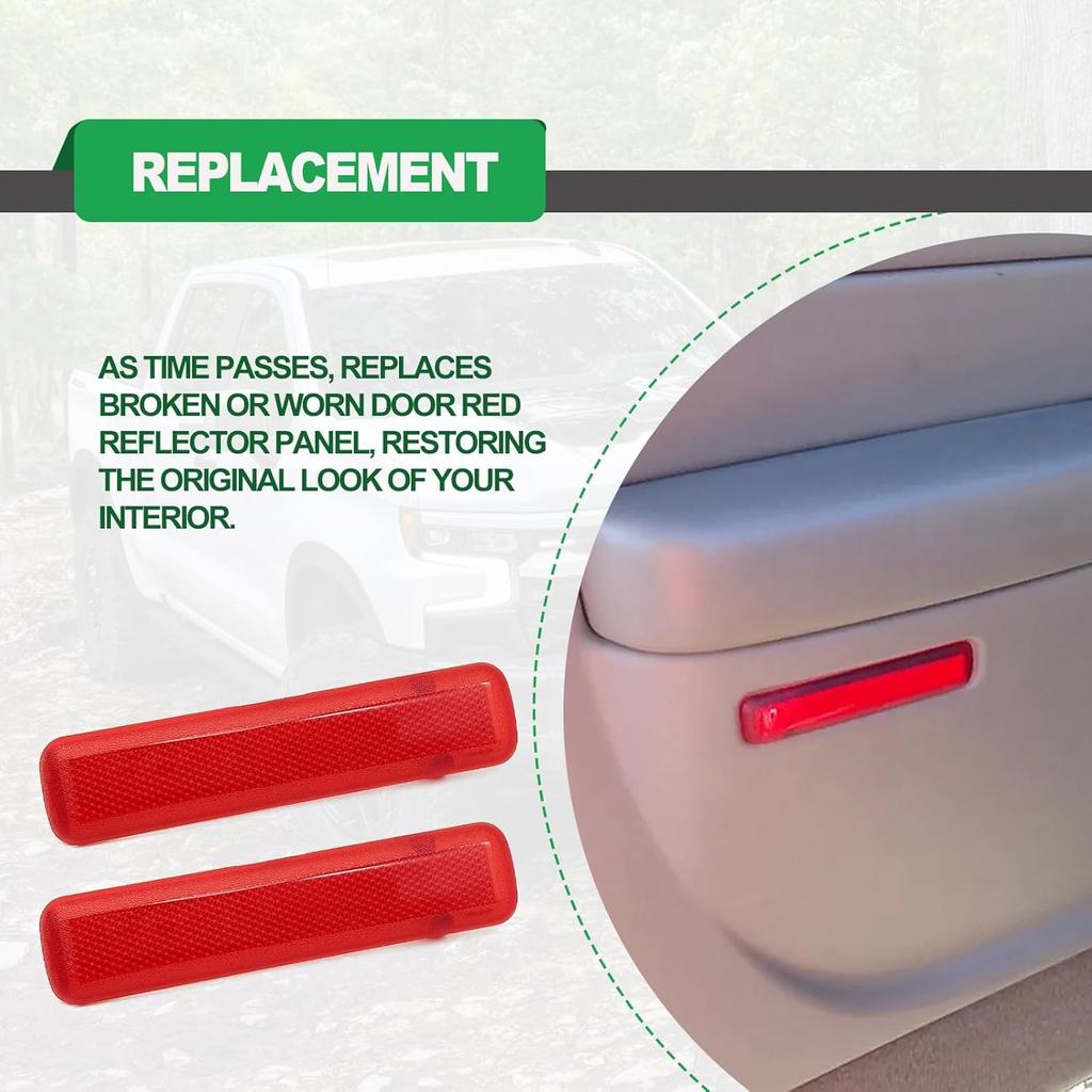 1 Pair Rear Left Driver and Right Passenger Side Door Red Reflector Panel, Safety Alert Light Cover, Compatible with Chevrolet GMC Yukon 2003-2007,