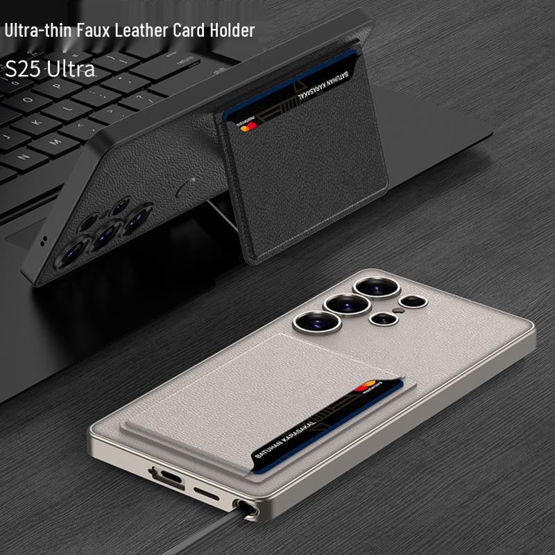 Samsung S25 Ultra High-End Business Leather Case with Card Holder & Stand