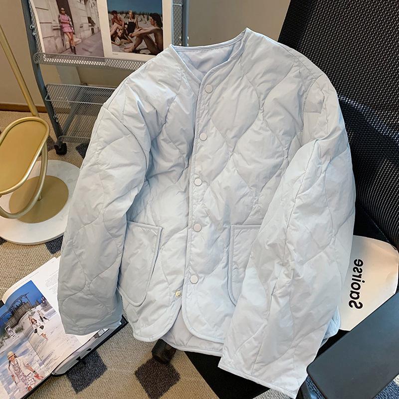 

Пуховая ватная одежда женская ромб легкая и тонкая осень и зима новые ватные куртки короткие свободные теплые ватные куртки M синий