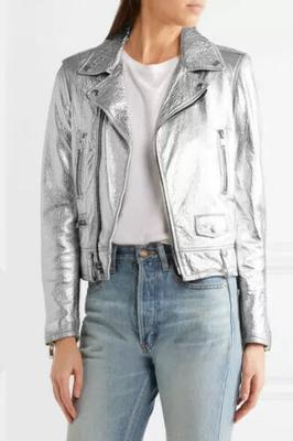 Party Genuine Silver New Biker Women's Jacket Motorcycle Handmade Leather Lambskin