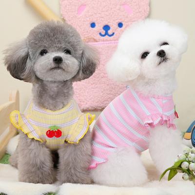 INS Haustier Welpen Hund Kleidung Katze Frühling Sommer Kleiner Hund Kirsche Fliegender Ärmel Dünnes Tanktop T-Shirt