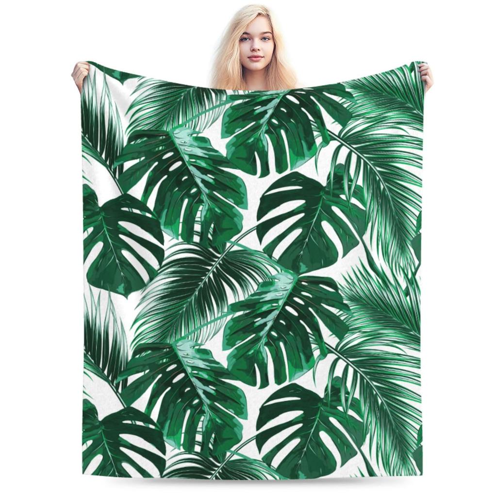 Tropical Palm Leaves Throw Blanket Ultra Soft Warm Lightweight Cozy Plush Blanket for Bed Chair Car Sofa Couch Bedroom Dorm