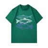 Men's 100% Cotton Crew Neck Short Sleeve T-Shirt, Casual Retro Three Fish Printed Comfortable Tee, Lightweight Breathable Daily Summer Top for Men