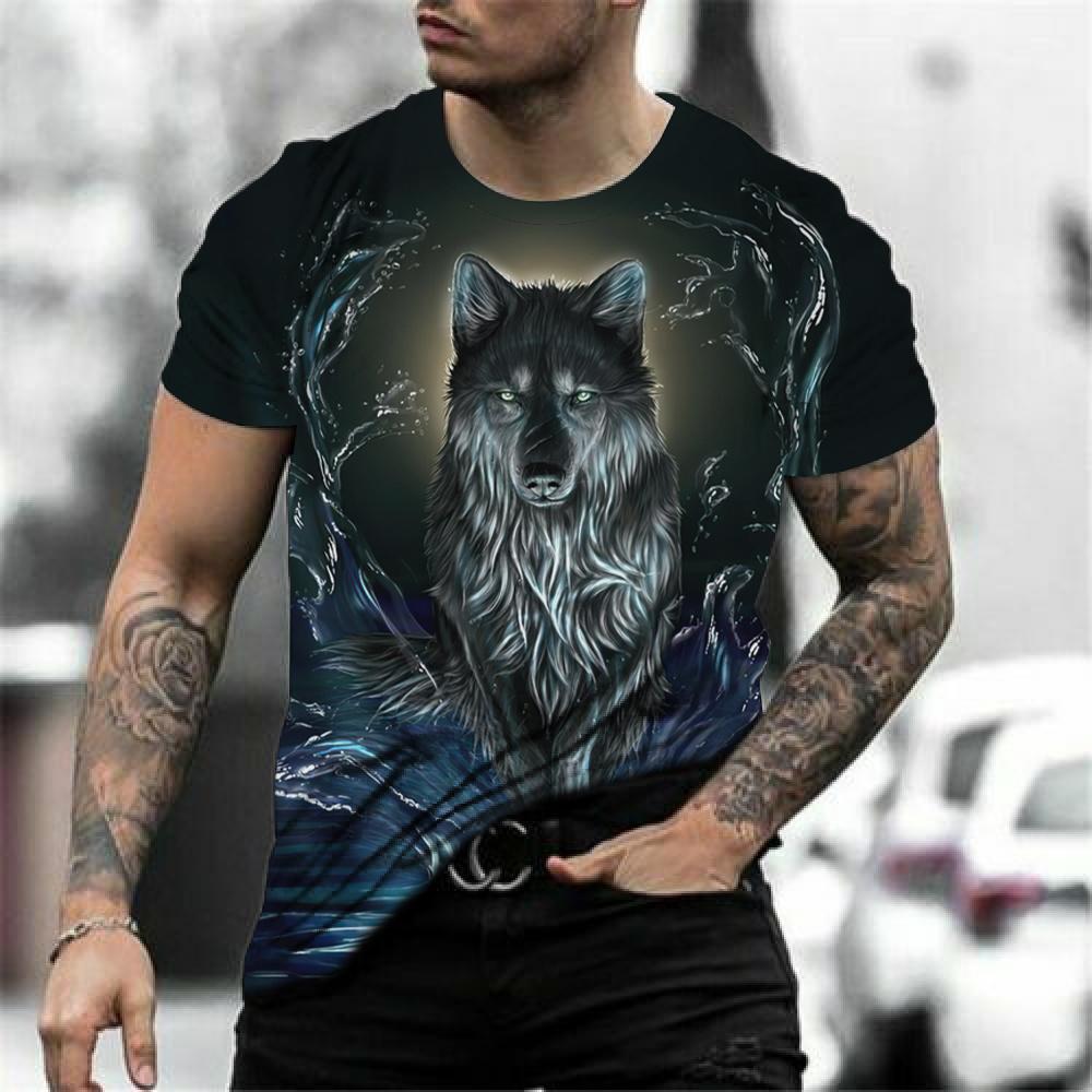 3D T Shirt For Men Vintage O-neck Short Sleeve Tops Girls Wolf Print Harajuku Clothing