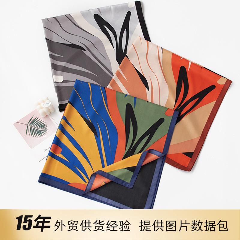 

Spring sunscreen elegant contrasting color small square scarf women s high sense professional scarf commuting simple simulation silk scarf 90*90cm
