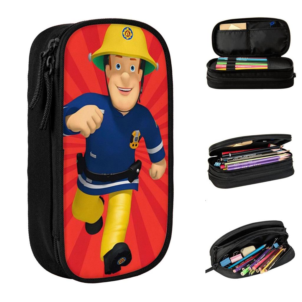 Fireman Sam Pencil Cases Firefighting Pen Box Bags Girl Boy Large Storage Students School Gifts Pencilcases