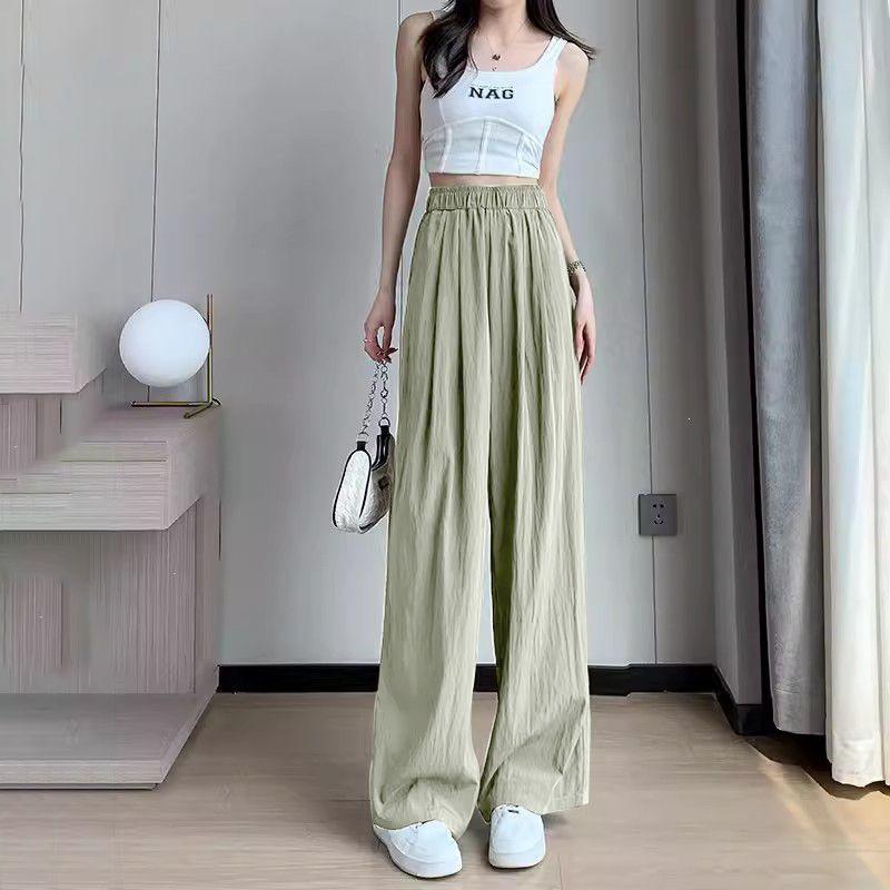 

Women s Ice Silk Wide-Leg Pants: Summer Thin, High-Waisted, Loose Fit, Casual Cool Style, Available in Single or Two-Piece Sets. S (80-95 jin)