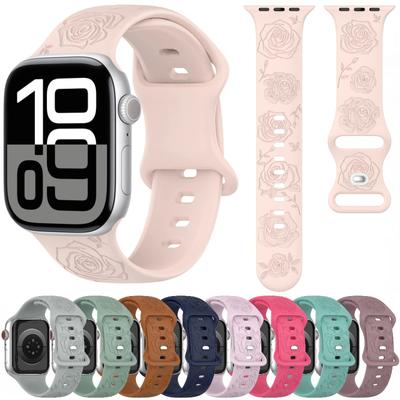 Silicone Strap For Apple Watch 1110 9 8 7 Band 45mm 41mm 44mm 40mm 42mm 46mm Ultra 49mm Engraved Pattern Bracelet iWatch 6 5 SE3