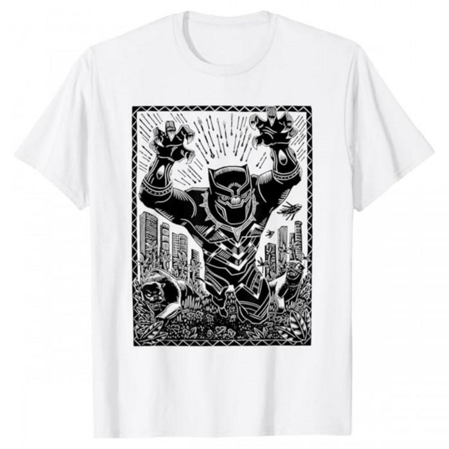 Black Panther Unisex Adult Linocut T-Shirt S чёрный
