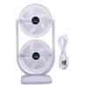Dual Head Desk Fan USB Rechargeable 3 Speed Portable Electric Floor Fan for Home Office Dorm Travel White