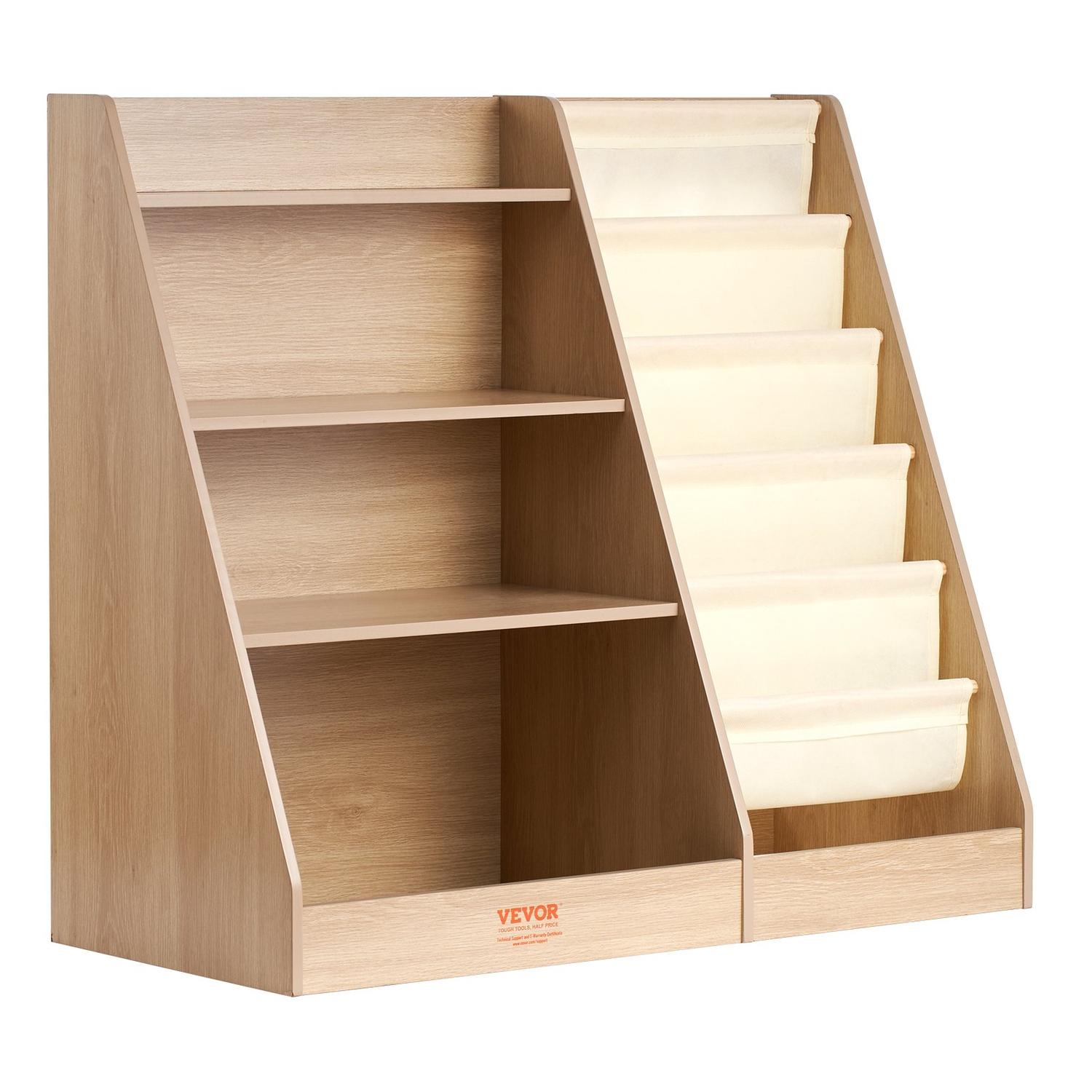 4-stufiges Kinder-Holzregal, Sechs-stufiges Hänge-Bücherregal, Baby-Aufbewahrungs-Bücherregal, Buch-Spielzeug-Organisationsschrank, für Kinderzimmer, Spielzimmer, Kindergarten,