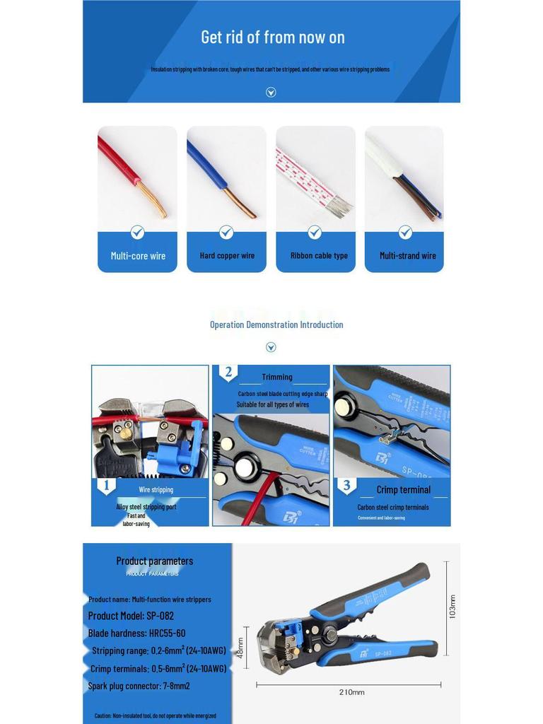 Hanbang Multifunctional Automatic Wire Stripper & Crimper Pliers - Chrome Vanadium Steel