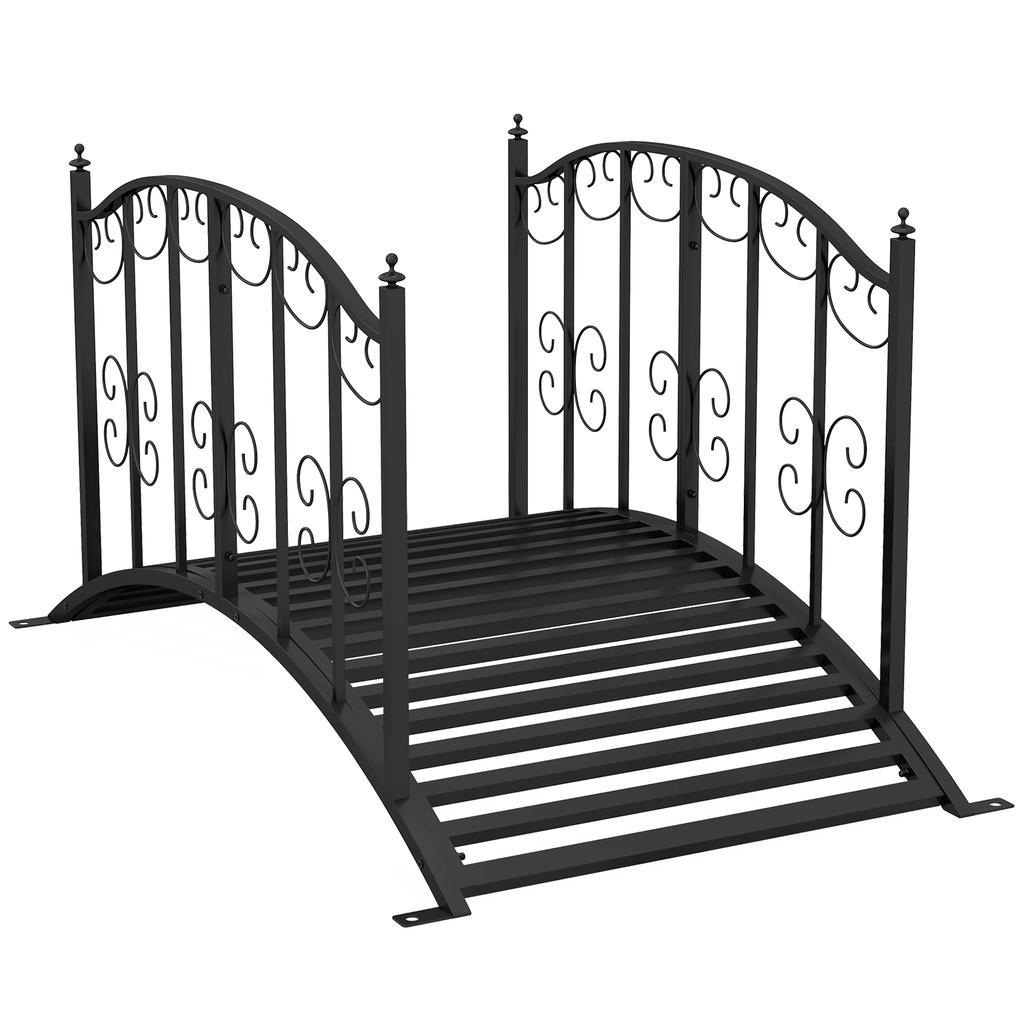 Garden Bridge, Steel, Side Railings, 120 kg Load, 119 x 67 x 70 cm, Black