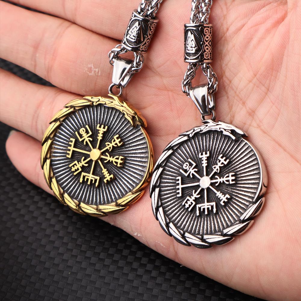 Stainless Steel Viking Dragon Odin Triangle Symbol Pendant Necklace Nordic Personality Men's Jewelry Tide