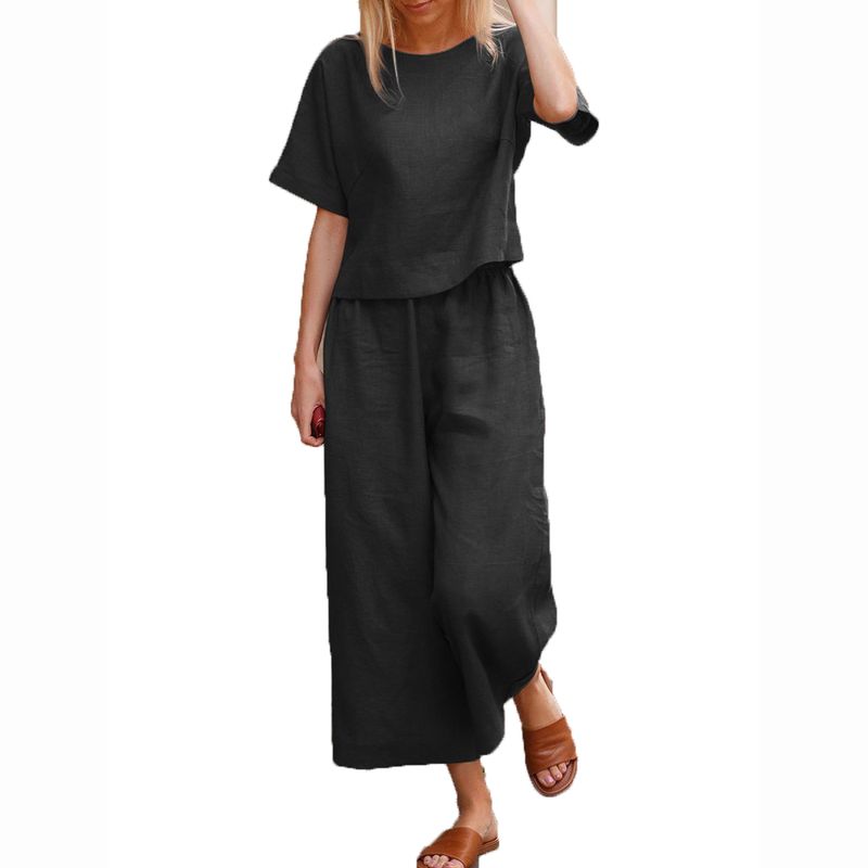 Summer New Ankle-Length Pants Casual Loose round Neck Short-Sleeved
