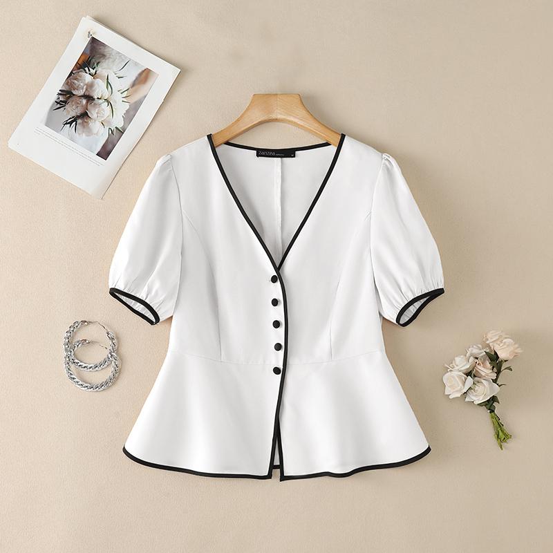 ZANZEA Blusa estiva casual da donna con scollo a V, tinta unita, manica corta