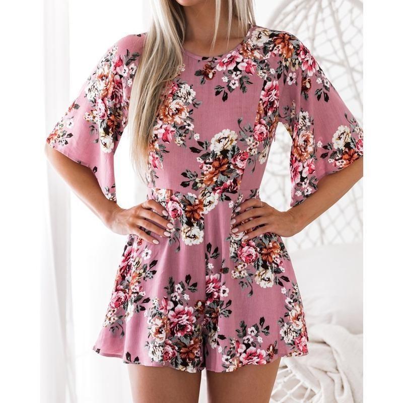 Elegante Tuta da Donna con Stampa Floreale Senza Schiena per Look Estivi Chic