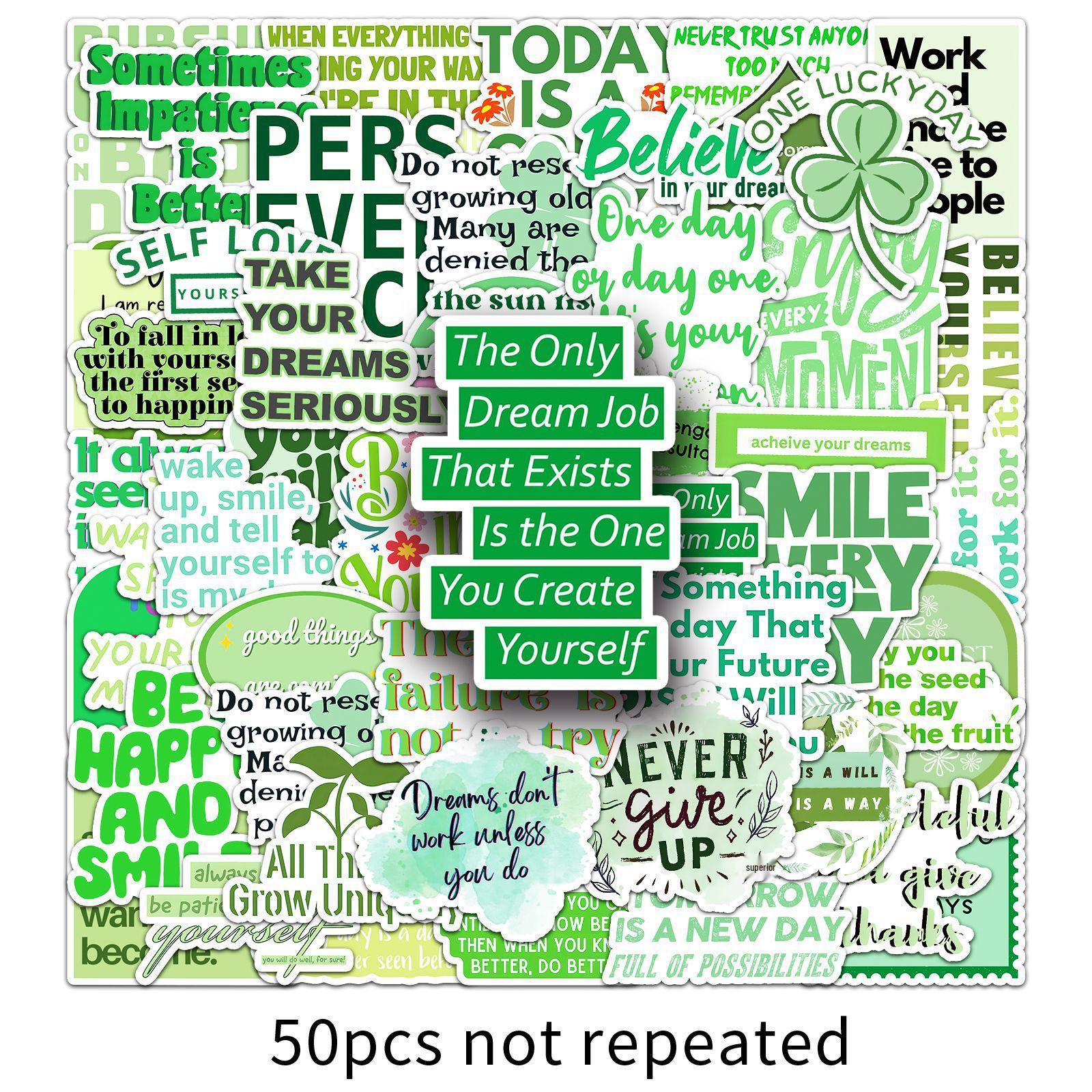 50 Green Inspirational English Stickers - Creative Healing Slogans for Journaling and Decoration