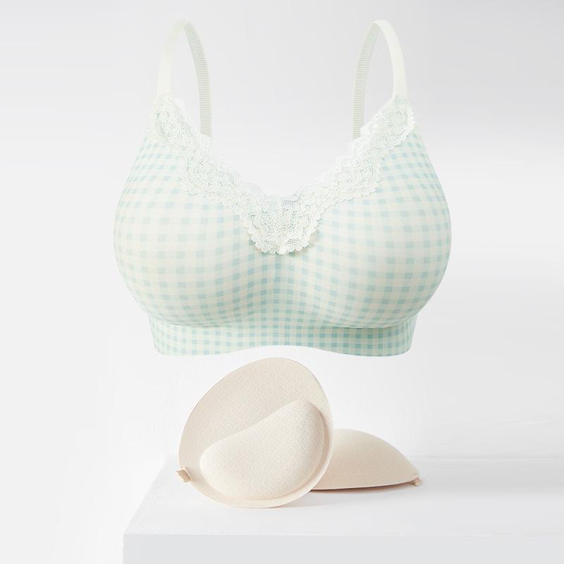 

Expanded chest, small chest, large gathering bra, no steel ring bra, no trace, beautiful back, Spice Girl comic chest 2xl【40/90abc recommend 57.5-65kg】 зелений колір плед