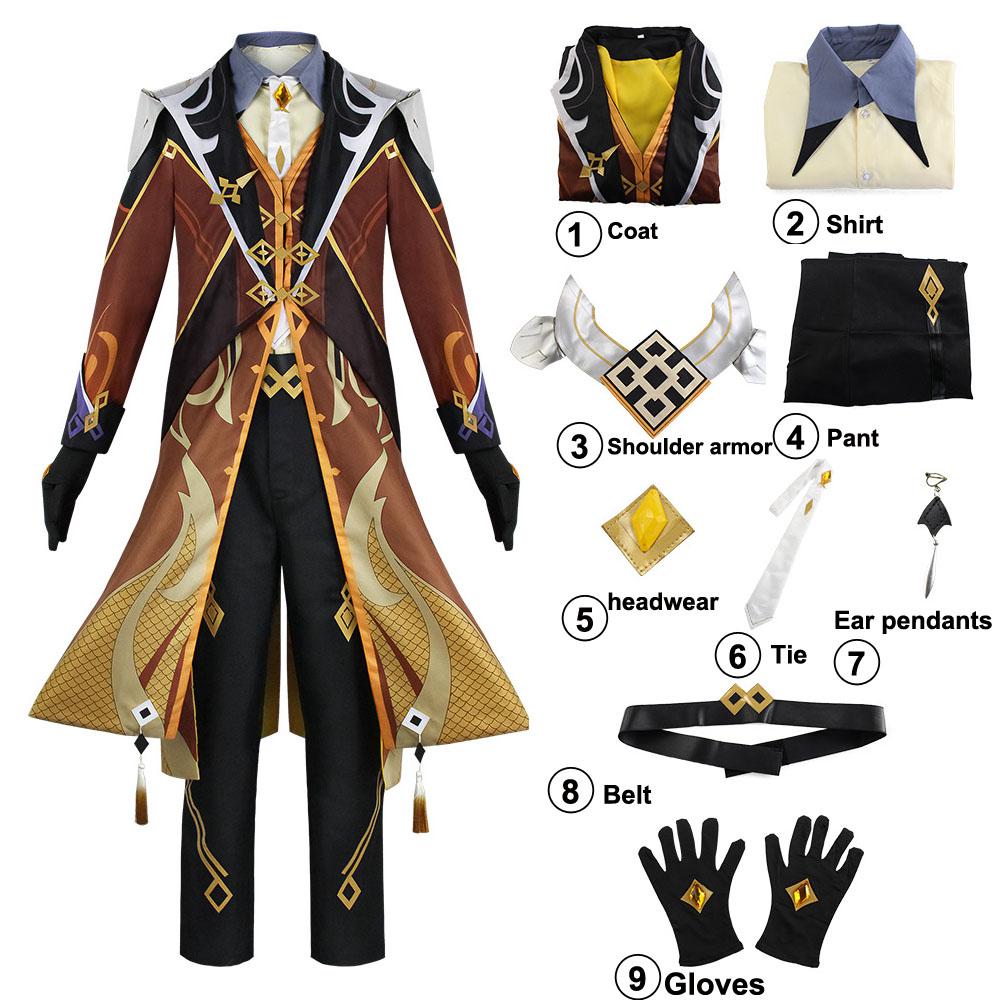 

Genshin Impact Liyue Morax Zhong Li Косплей Костюм Liyue Morax тонкая униформа одежда аниме наряды для вечеринки на Хэллоуин M