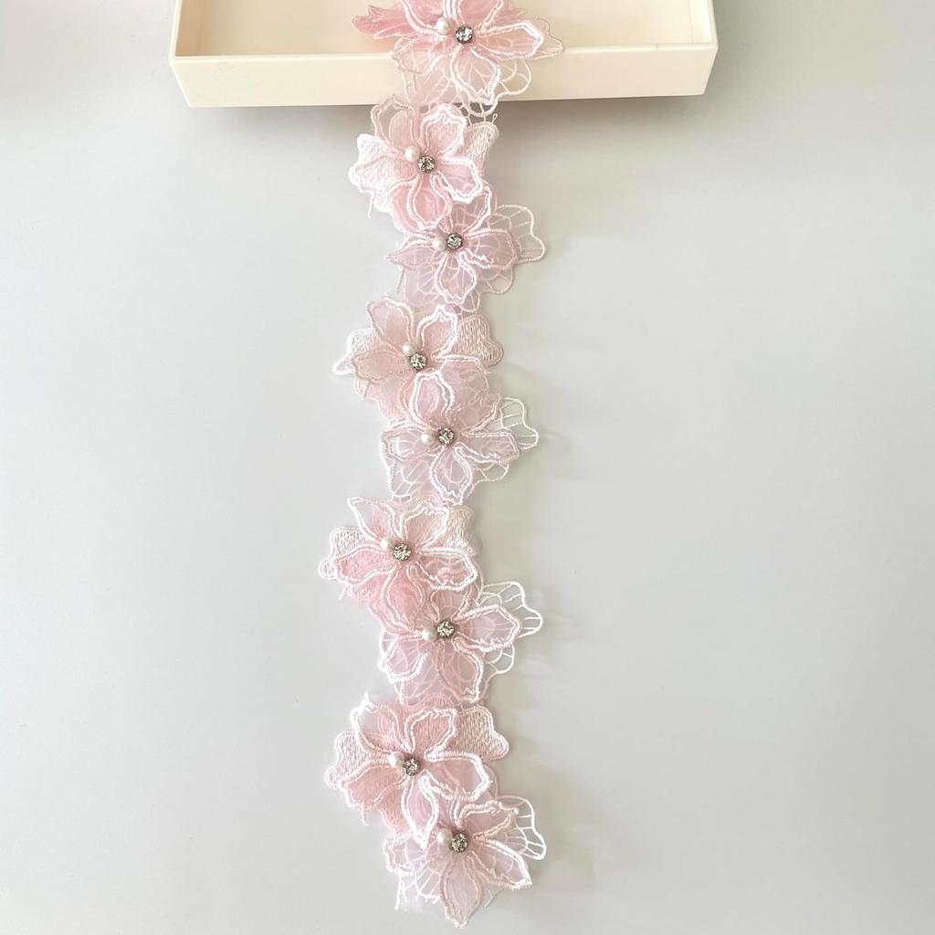 1 Yard Multi-Color Pearl Flower Embroidery Lace Fabric Trim DlY Clothing Decoration Accessory 6.5CM Wide