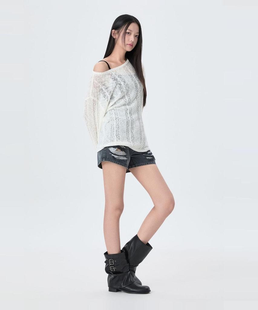 MIXXO See-Through Cable Loose Fit Long Sleeve Knit_Miwkag642T