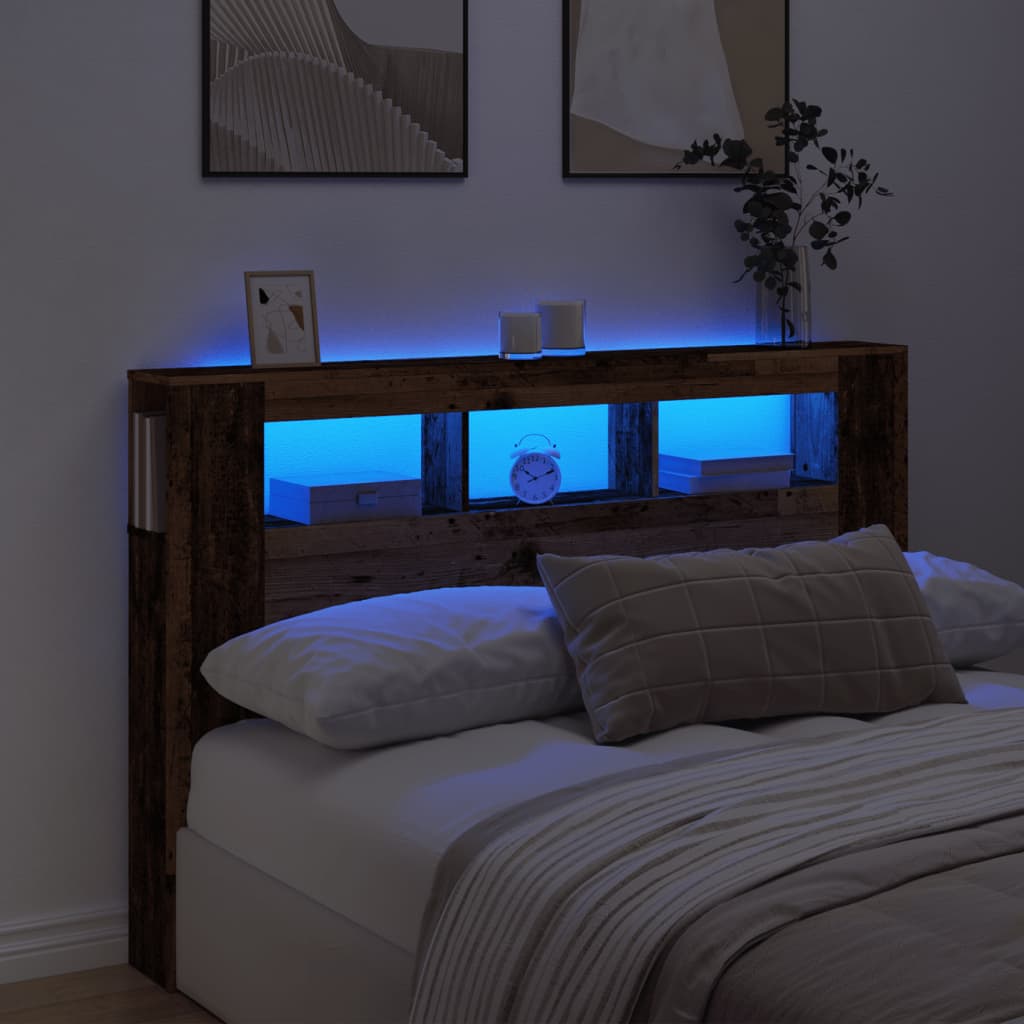 LED Headboard with Rustic Wood Effect 160 x 18.5 x 103.5 cm Engineered Wood