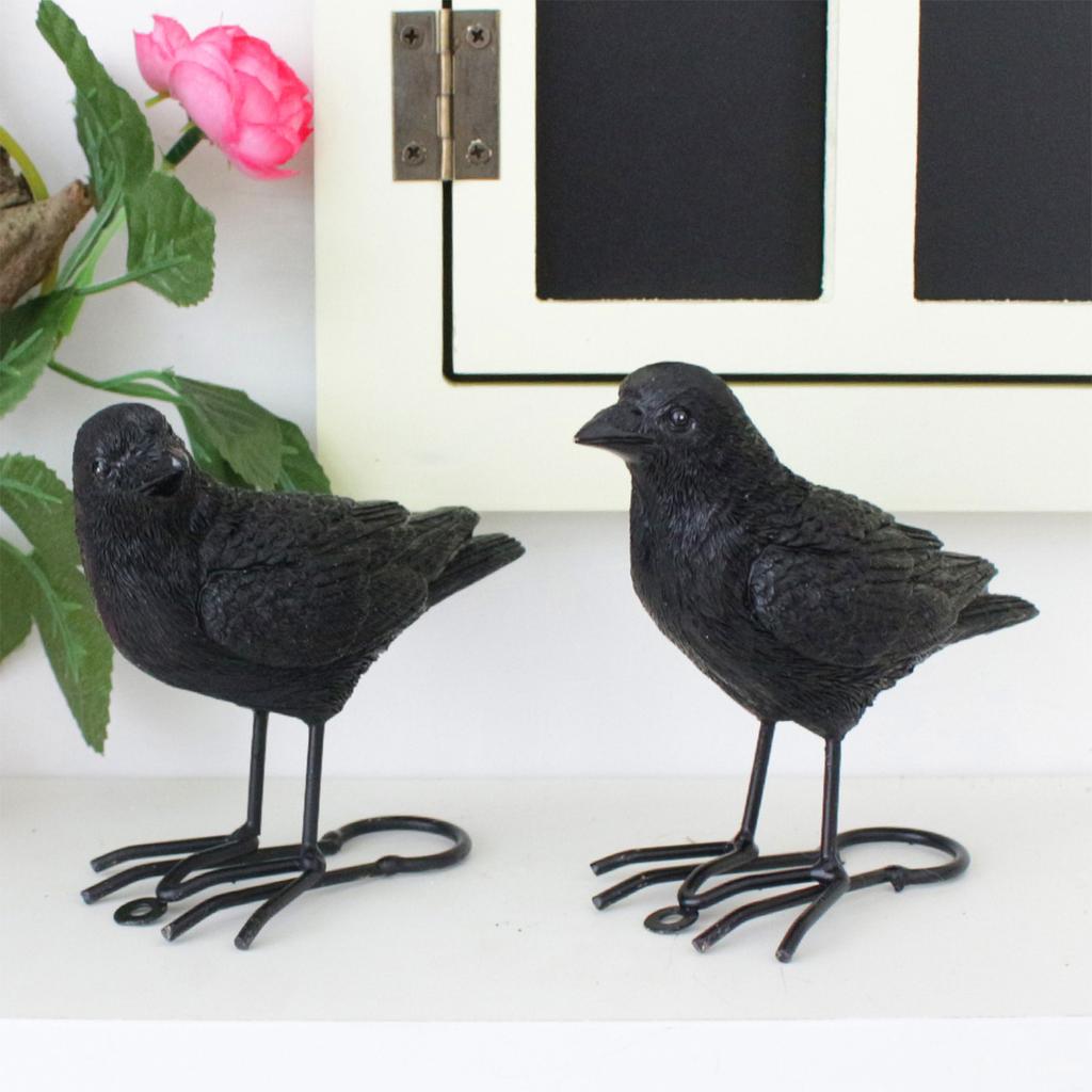 1 Pair Simulation Crow Ornament Innovative Festival Home Garden Animal Decoration Statue Resin