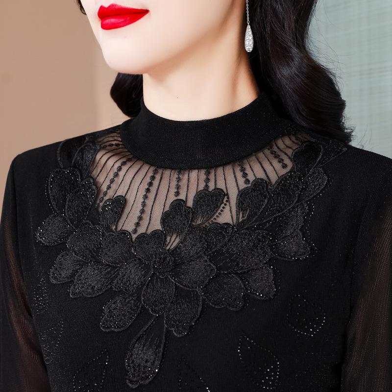 Korejská verze spodního prádla Dámské jarní nové polorolák sametové zesílené síťoviny s dlouhým rukávem